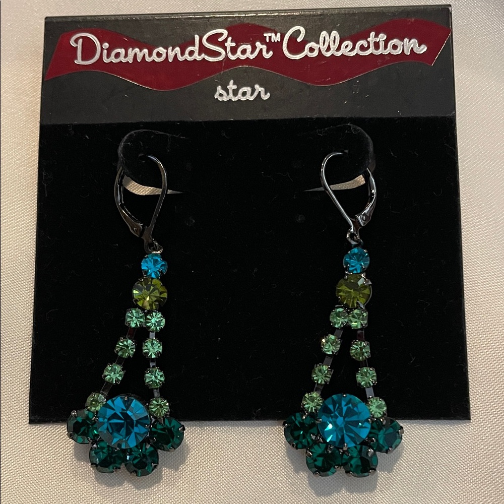 Teal and Green Crystal Earrings